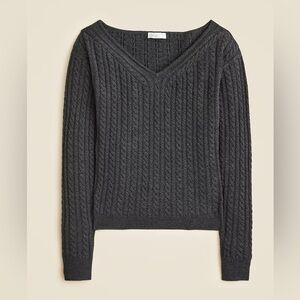 J. Crew Heather Gray Wide V-Neck Cable Knit Sweater, Sz XS